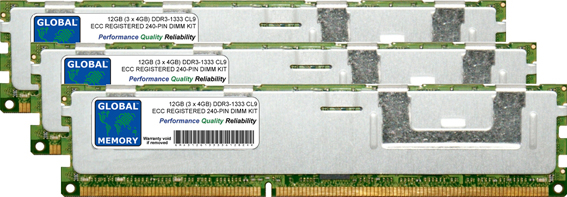 12GB (3 x 4GB) DDR3 1333MHz PC3-10600 240-PIN ECC REGISTERED DIMM (RDIMM) MEMORY RAM KIT FOR SERVERS/WORKSTATIONS/MOTHERBOARDS (12 RANK KIT NON-CHIPKILL)